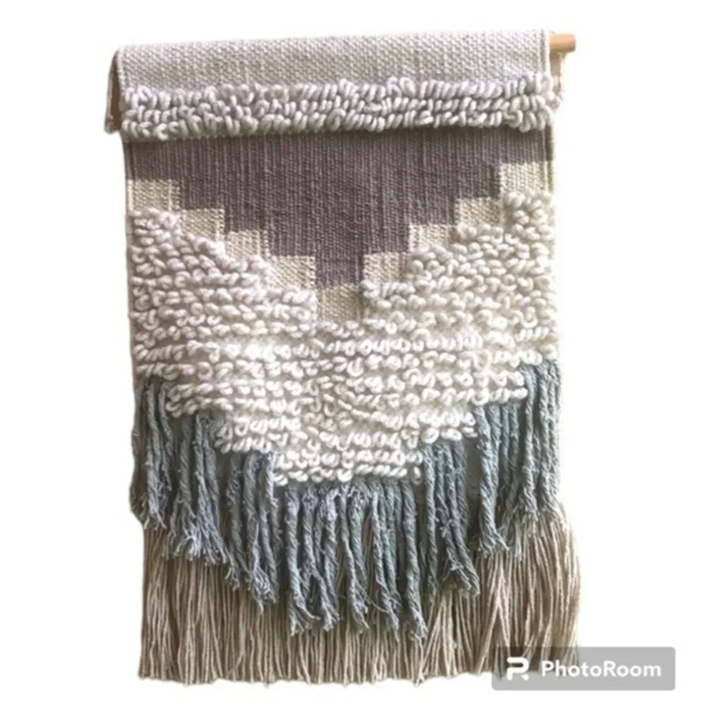 Woven Wool & Cotton Hanging Wall Tapestry with Wood Rod
